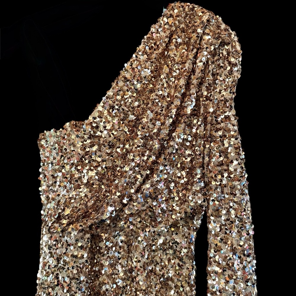 Halston Ramona Sequins Formal Gown Gold Confetti $695 Size 4 NWT - Picture 4 of 8